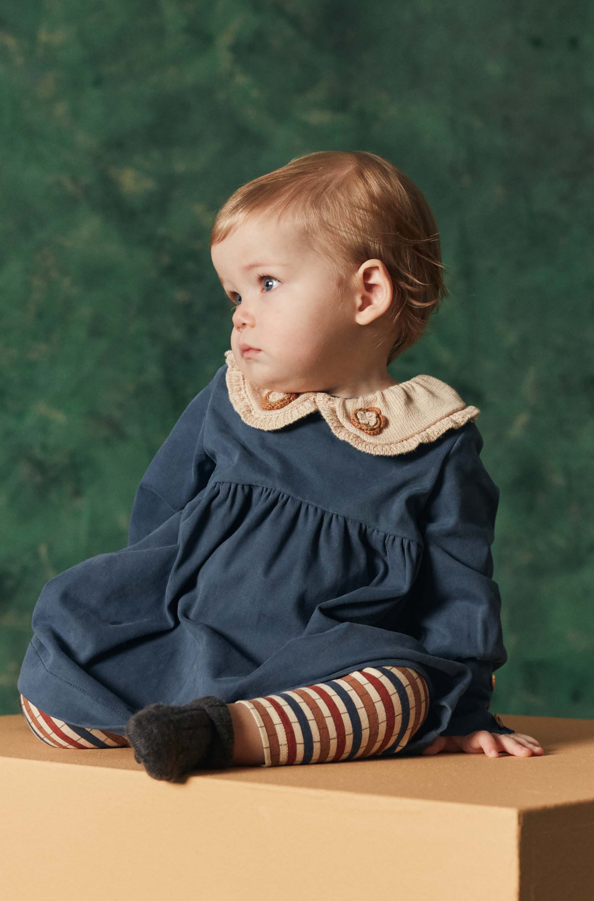 Coco Au Lait CROCHET COLLAR BABY DRESS  Dark Denim