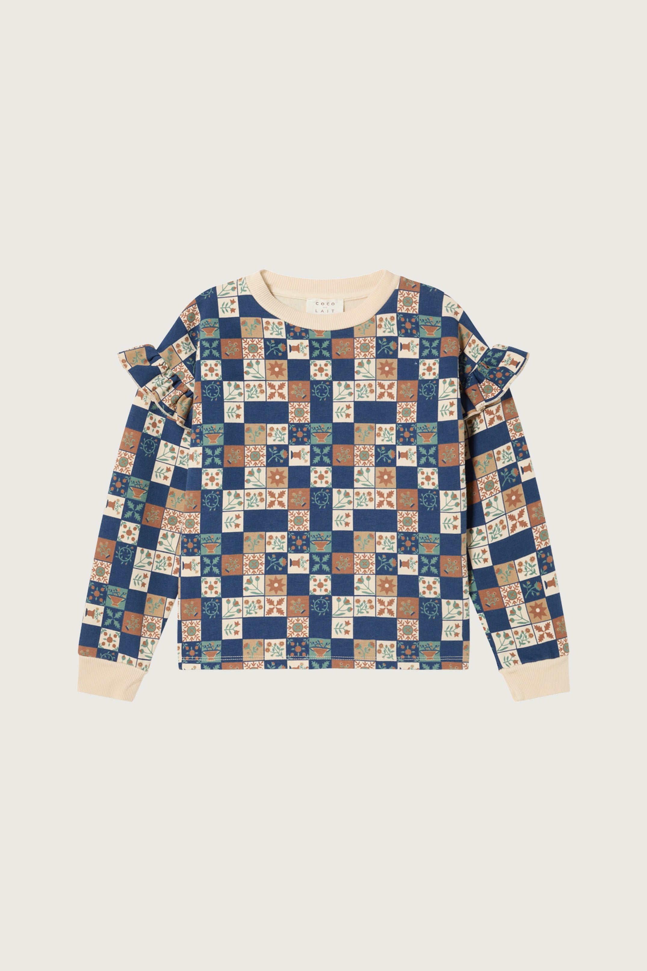 Coco Au Lait FLORAL CHECKS BABY SWEATSHIRT Dark Denim