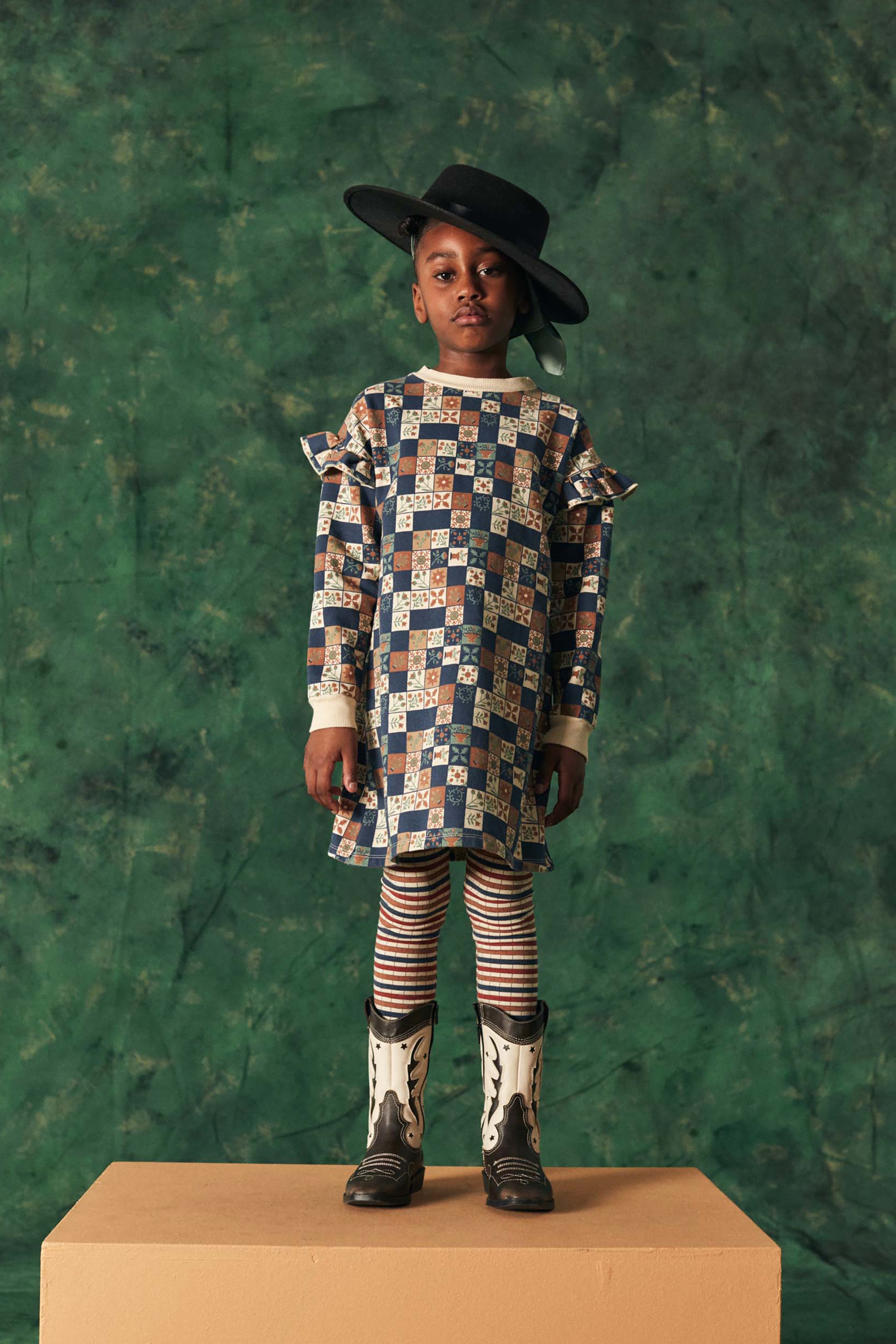 Coco Au Lait FLORAL CHECKS DRESS Dark Denim