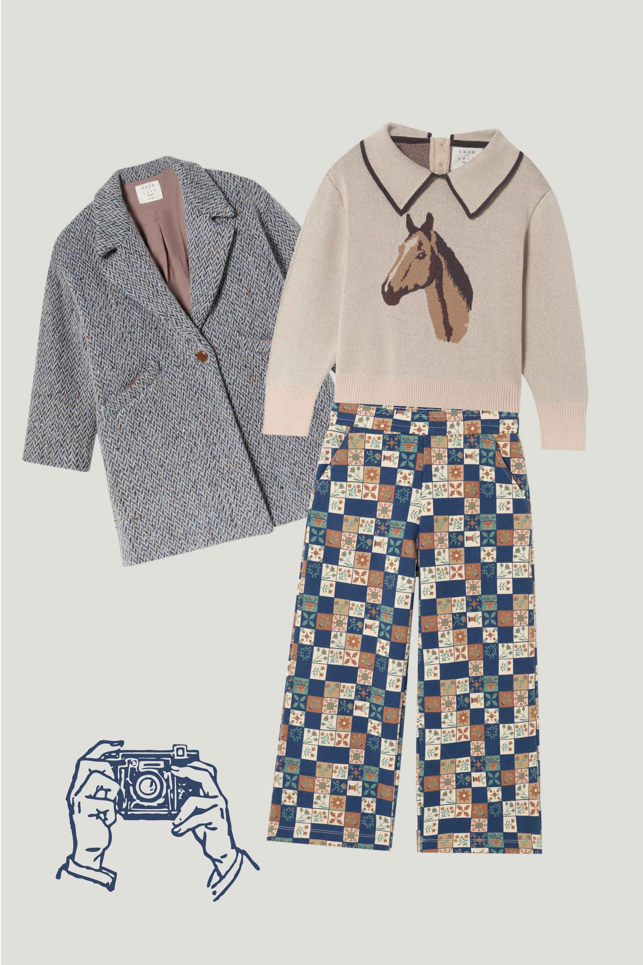 Coco Au Lait FLORAL CHECKS TROUSERS Dark Denim