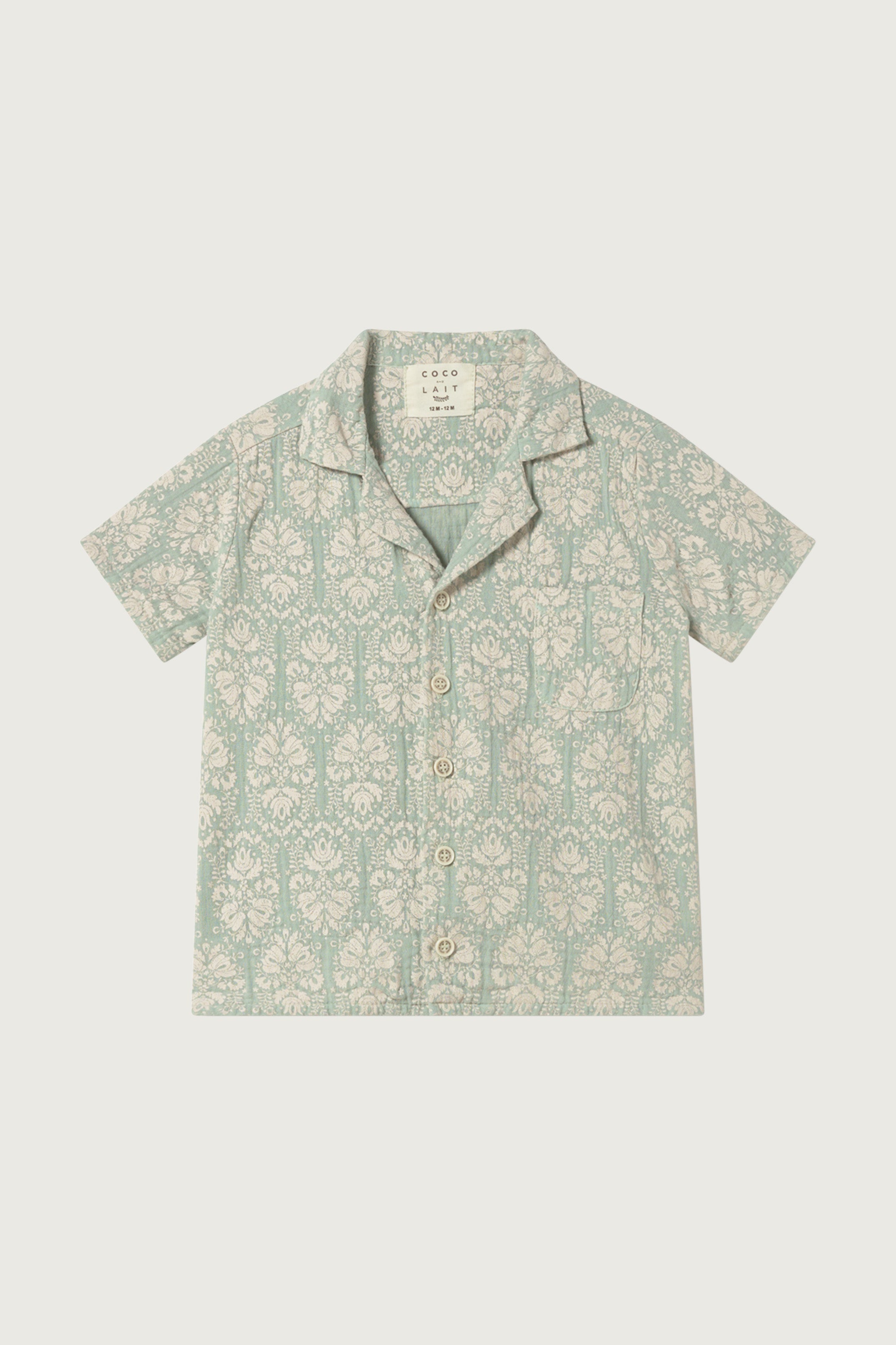 Coco Au Lait GREEN VINTAGE WALLPAPER BABY SHIRT  Sea Foam