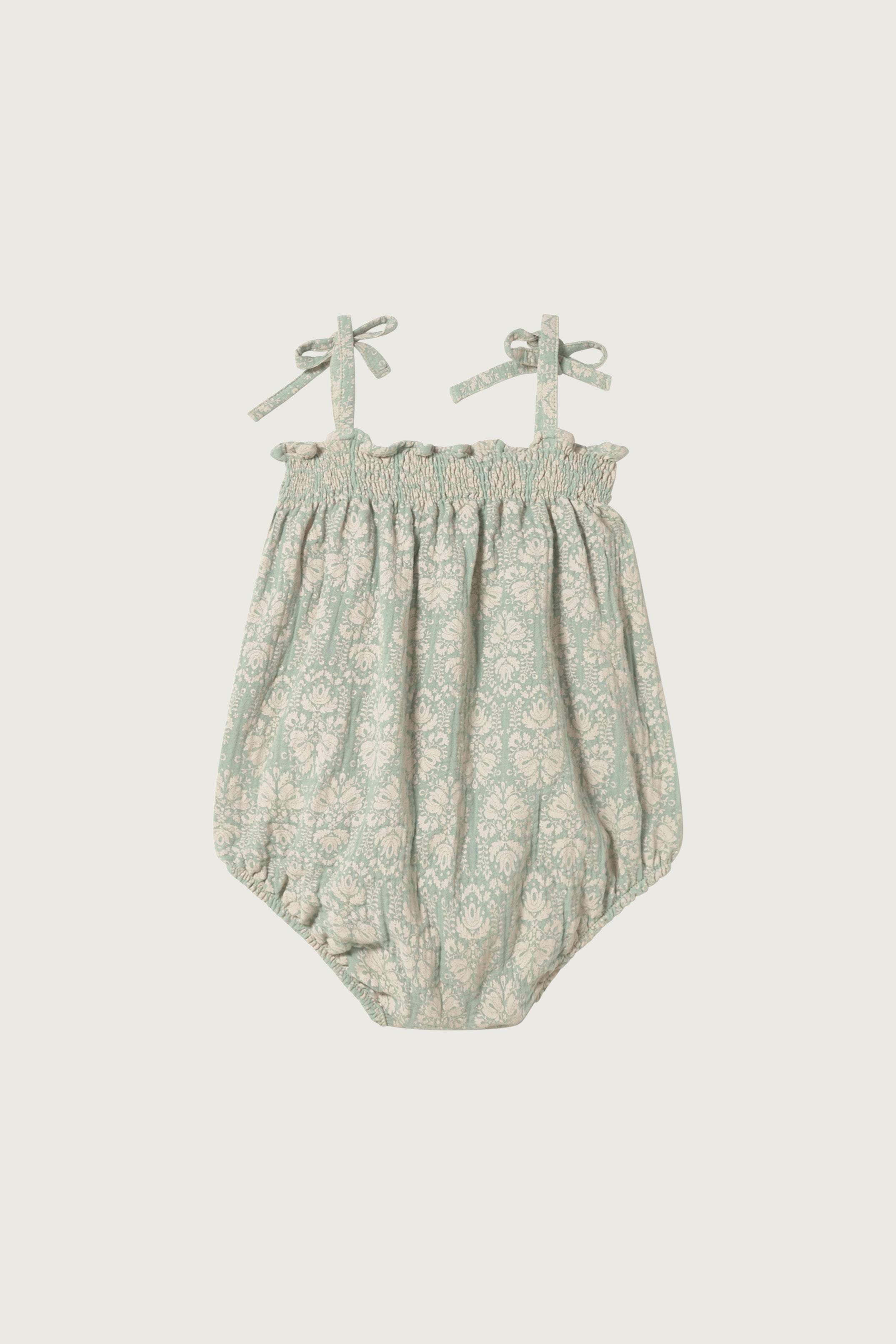 Coco Au Lait GREEN VINTAGE WALLPAPER ROMPER  Sea Foam