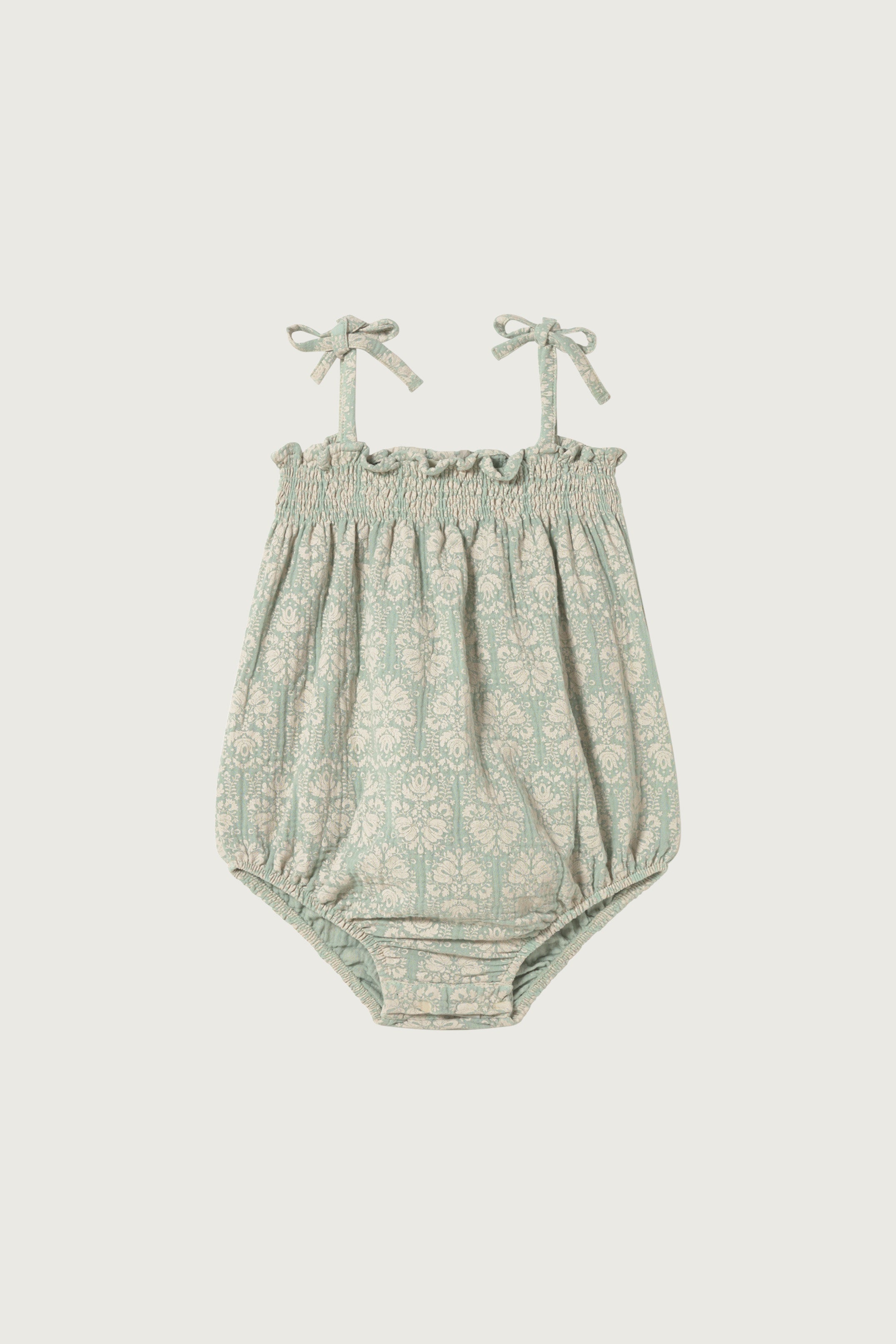 Coco Au Lait GREEN VINTAGE WALLPAPER ROMPER  Sea Foam