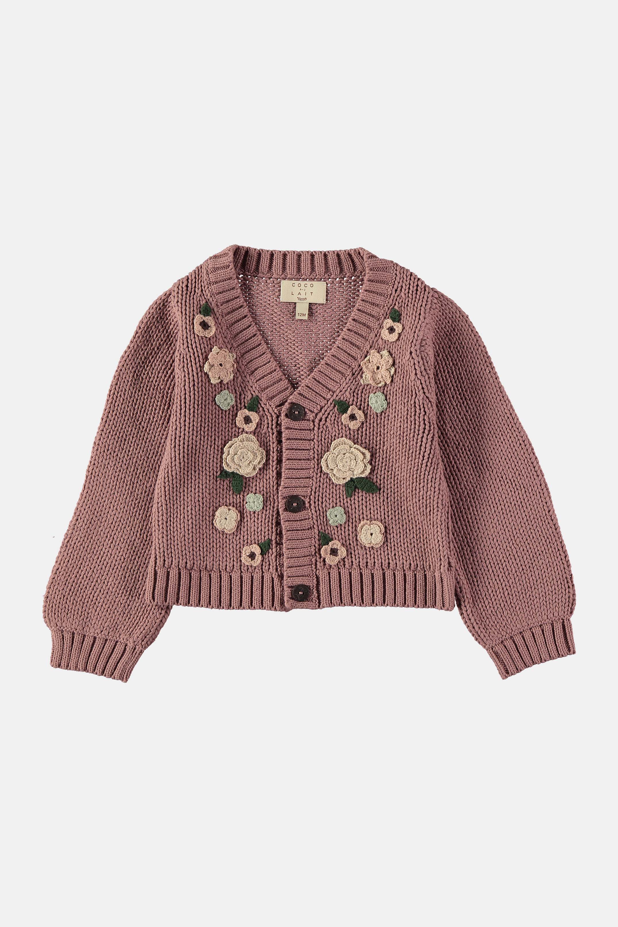 Coco Au Lait BURLWOOD KNIT EMBROIDERED CARDIGAN Burlwood