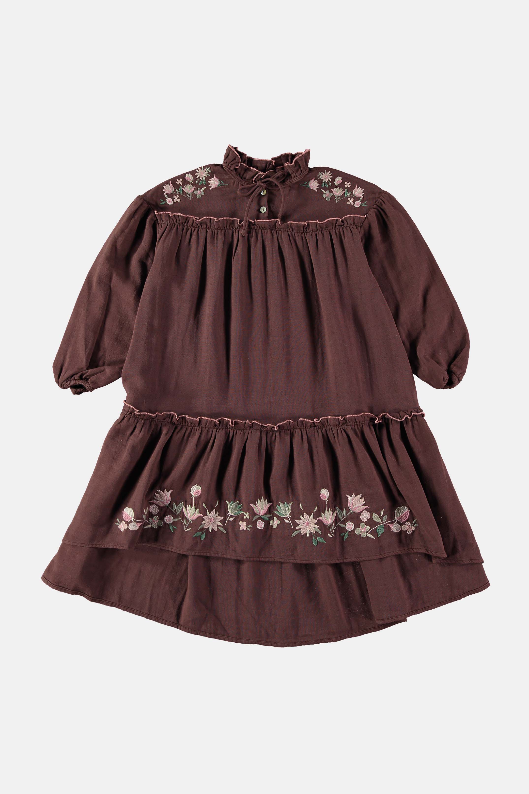 Coco Au Lait EMBROIDERED BROWN STONE DRESS Brown Stone