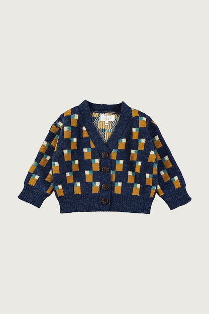 Coco Au Lait ABSTRACT ART KNITTED BABY CARDIGAN  Blue Nights