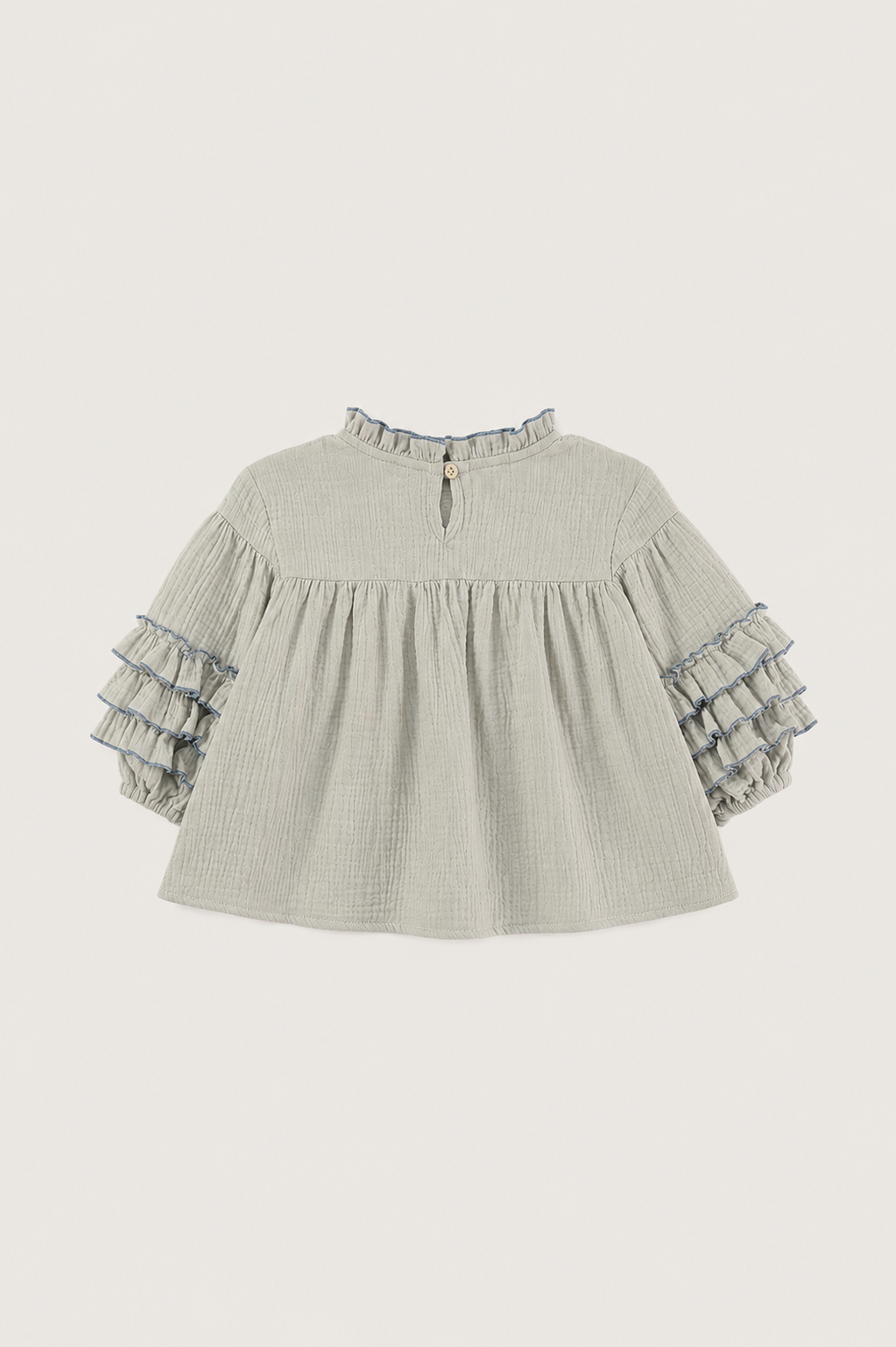 BLUSA VOLANTES DOBLE GASA AZUL CIELO
