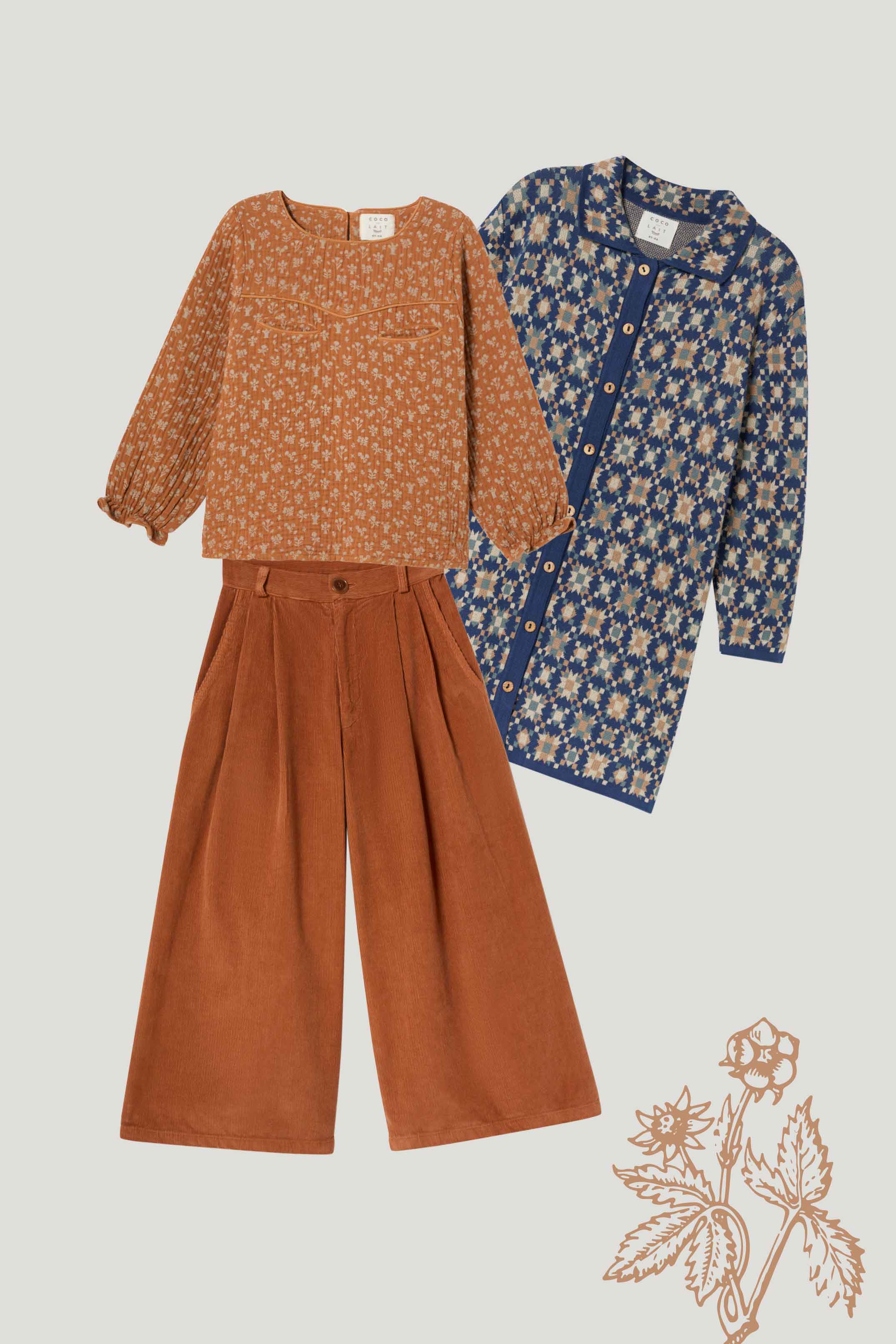 Coco Au Lait CORDUROY WIDE TROUSERS  Brown Sugar
