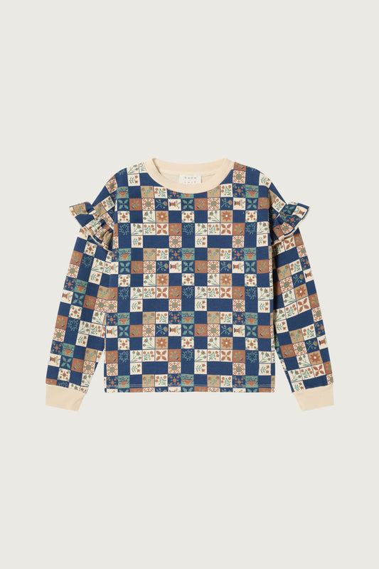 Coco Au Lait FLORAL CHECKS SWEATSHIRT  Dark Denim