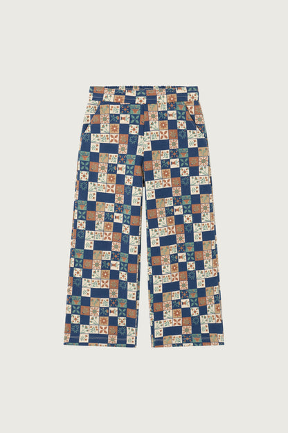 Coco Au Lait FLORAL CHECKS TROUSERS  Dark Denim