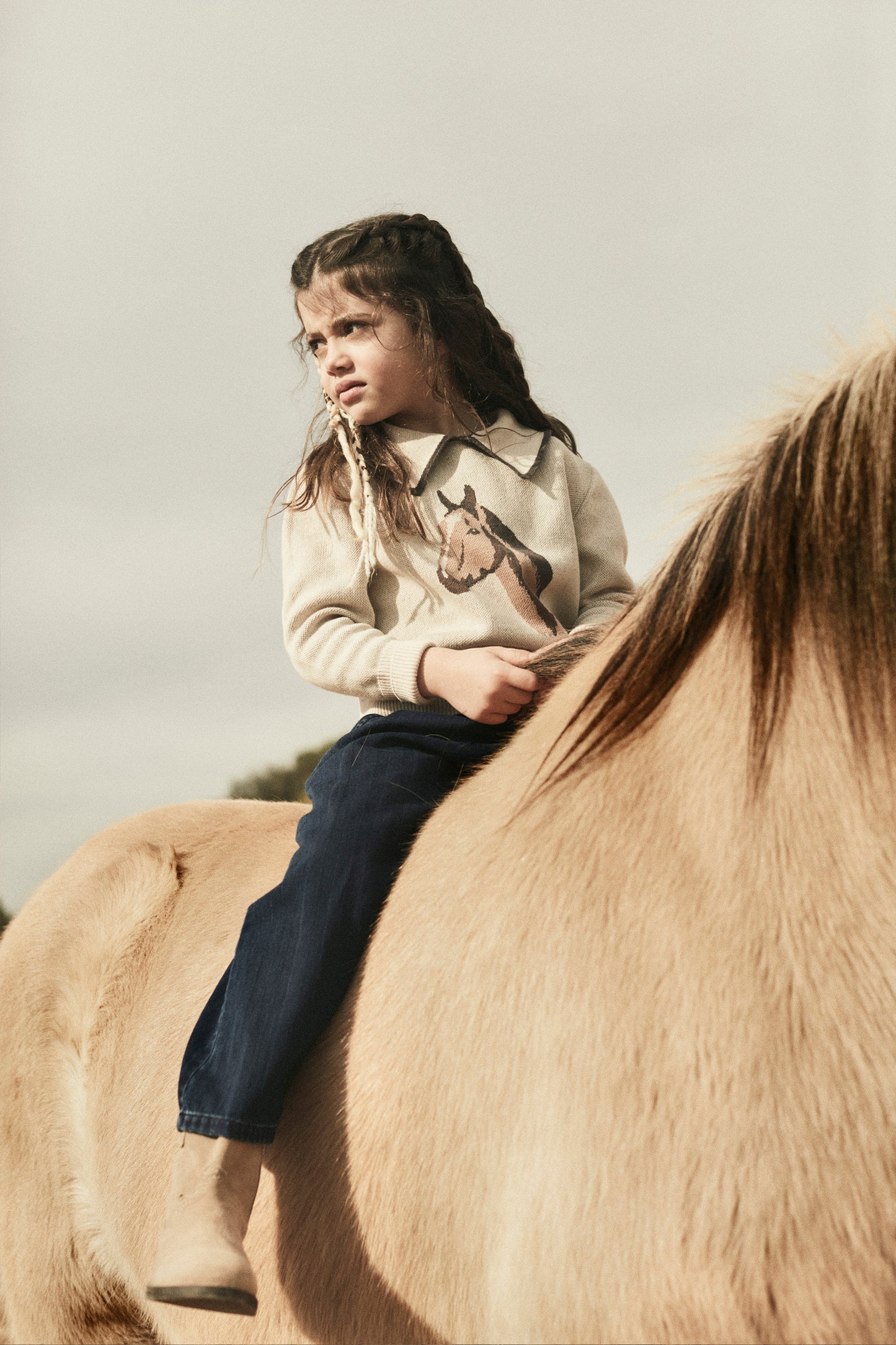 Coco Au Lait HORSES GIRLS SWEATER  Sandshell