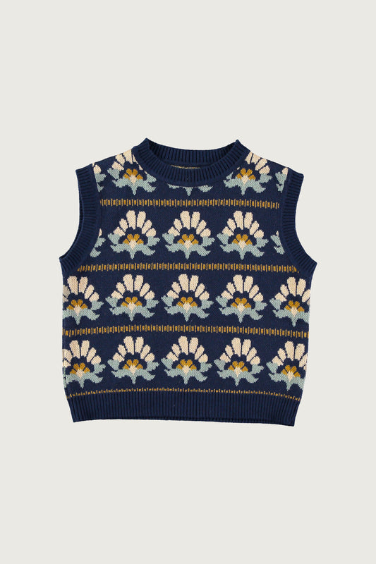 Coco Au Lait KNITTED SUNFLOWERS BABY VEST  Iced Coffe