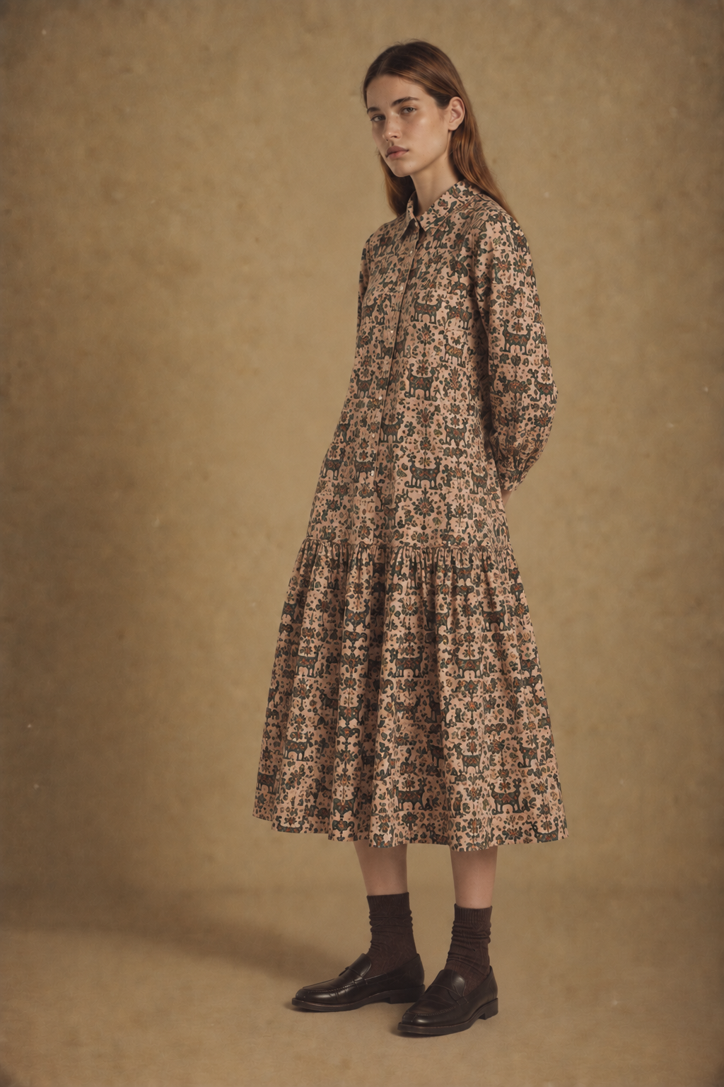 Vestido de viyela estampado caballos y pájaros para mujer, 50% algodón, 50% viscosa, hecho en España – Coco au Lait