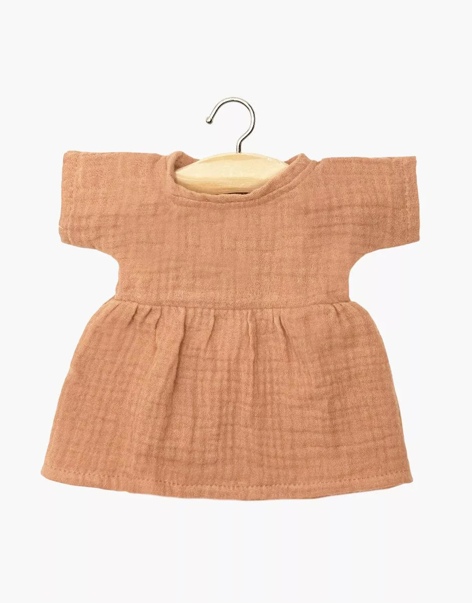 VESTIDO DE MANGA CORTA EN GASA DE ALGODÓN ROJO SOLIDO CON BOLSITO