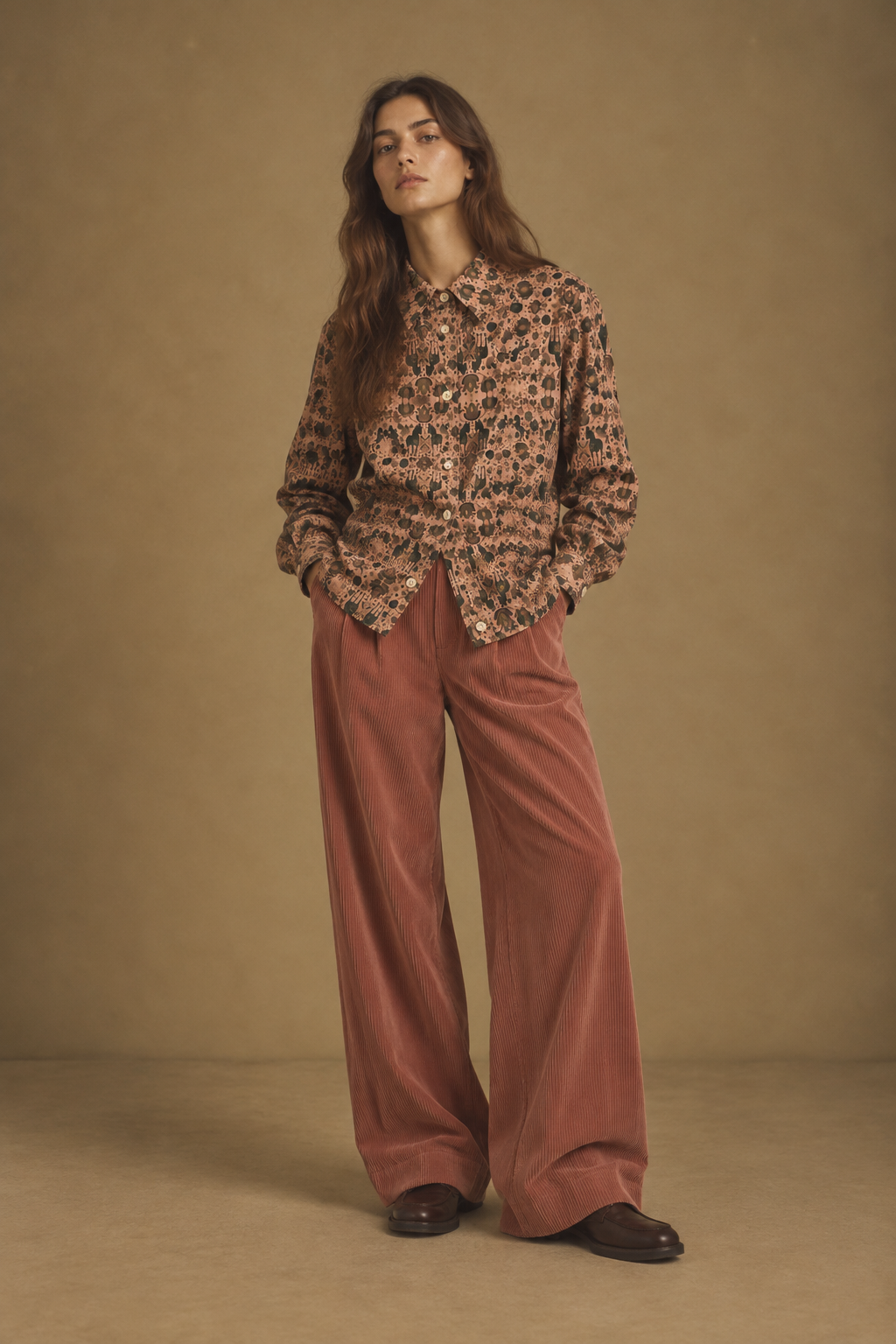 Pantalón ancho de pana para mujer, color rosa palo, 100% algodón, hecho en España – Coco au Lait